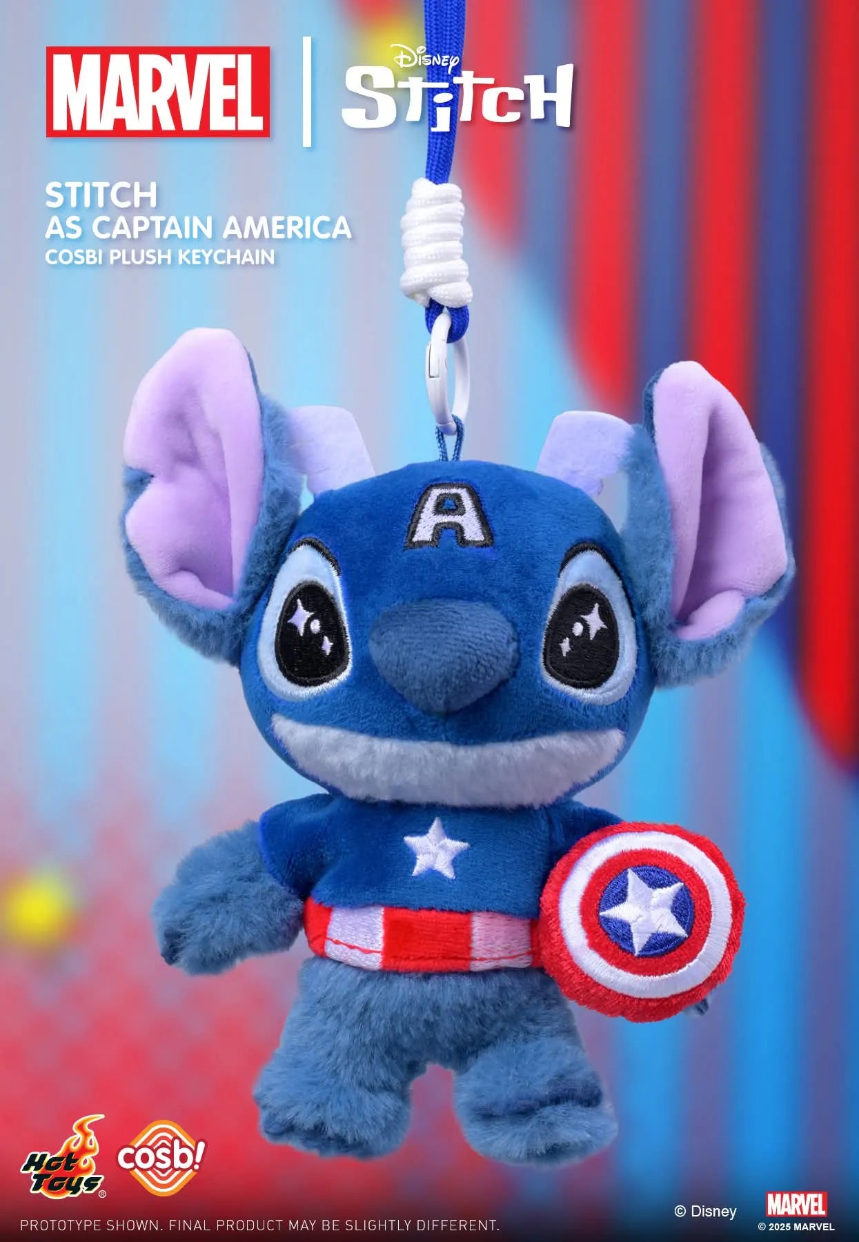 STITCH Captain America - Disney x Marvel - Cosbi Plush Keychain Collection - Colgante de Peluche