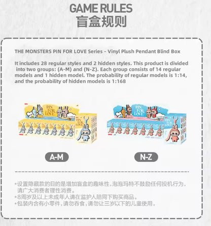 LABUBU THE MONSTERS - Pin for Love Serie (N - Z) - Colgante de Peluche / Caja Misteriosa